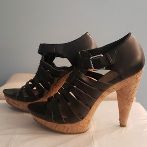 💥MIA black open toe cork heels